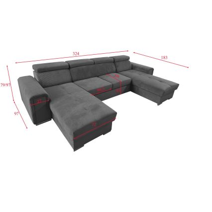Canapé d'angle convertible en U avec rangement universel SALVADA gris foncé