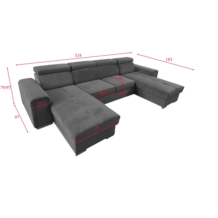 Canapé d'angle convertible en U avec rangement universel SALVADA gris foncé