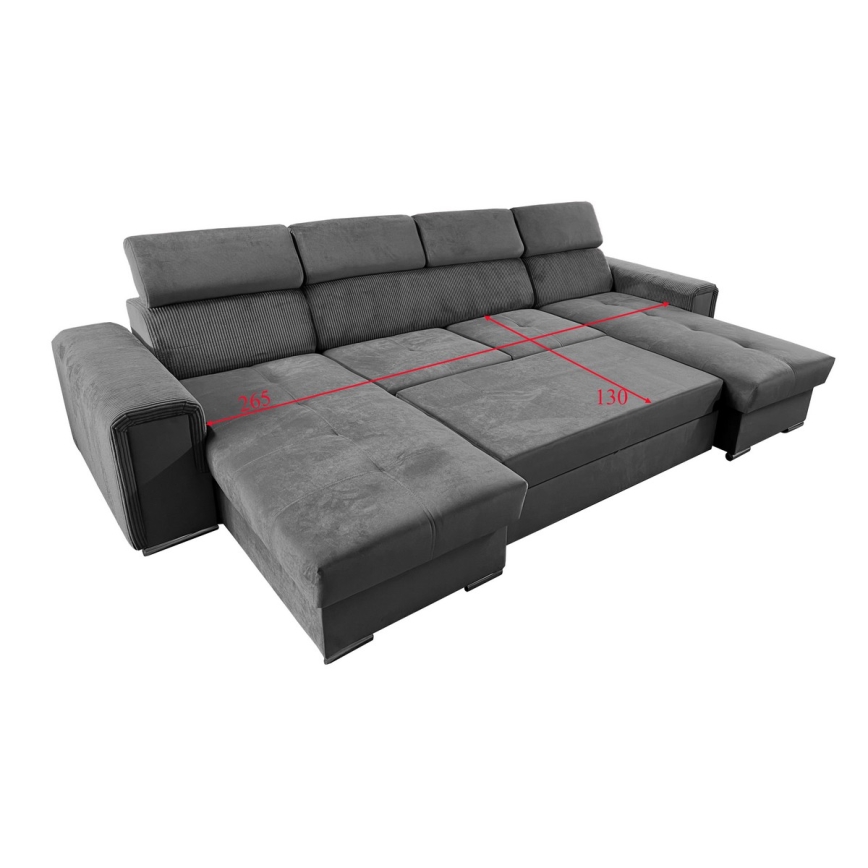 Canapé d'angle convertible en U avec rangement universel SALVADA gris foncé