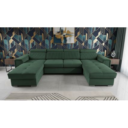 Canapé d'angle convertible en U avec rangement universel SALVADA vert