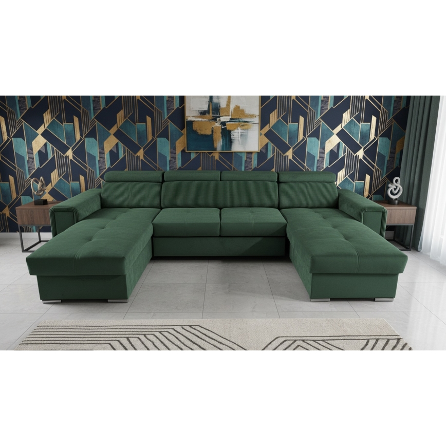 Canapé d'angle convertible en U avec rangement universel SALVADA vert