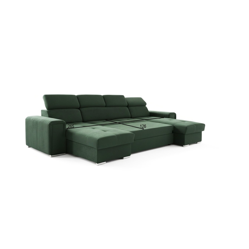 Canapé d'angle convertible en U avec rangement universel SALVADA vert