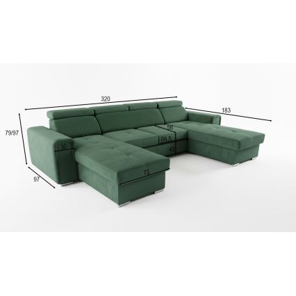 Canapé d'angle convertible en U avec rangement universel SALVADA vert