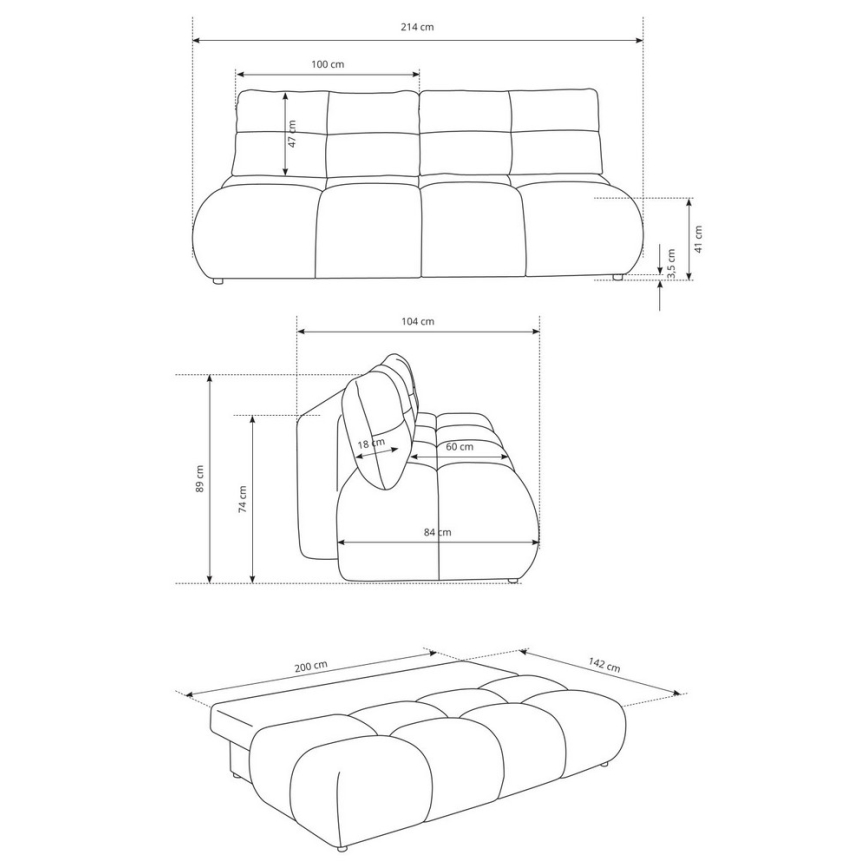 Canapé-lit 3 places convertible avec coffre de rangement NUORO vert