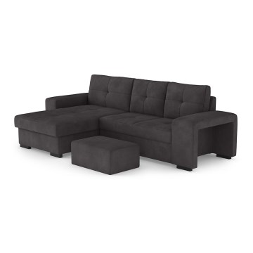 Canapé-lit avec rangement et pouf PALERMO noir gauche