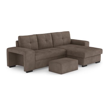 Canapé-lit d'angle avec rangement et pouf PALERMO marron droit