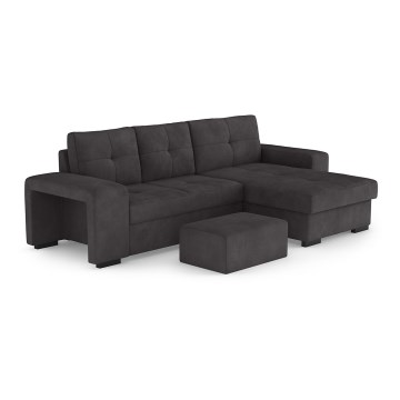 Canapé-lit d'angle avec rangement et pouf PALERMO noir, angle droit
