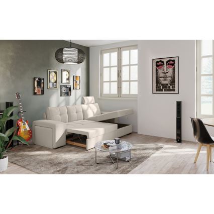 Canapé-lit d'angle avec rangement et pouf PALERMO gris clair, angle droit