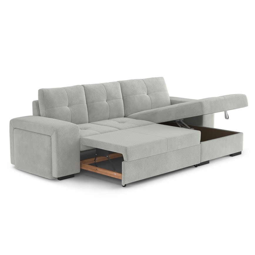 Canapé-lit d'angle avec rangement et pouf PALERMO gris clair, angle droit