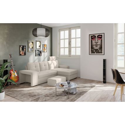 Canapé-lit d'angle avec rangement et pouf PALERMO gris clair, angle droit
