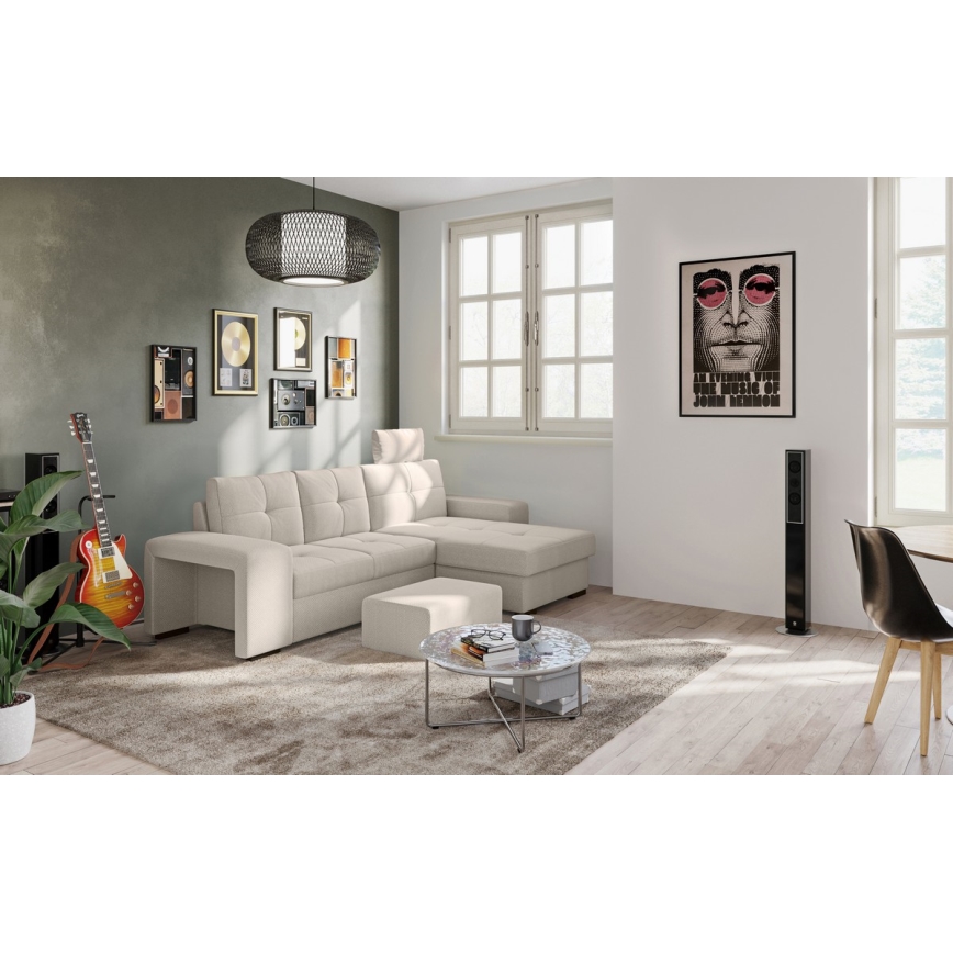 Canapé-lit d'angle avec rangement et pouf PALERMO gris clair, angle droit