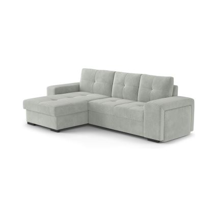 Canapé-lit PALERMO avec coffre de rangement et pouf, gris clair, version gauche