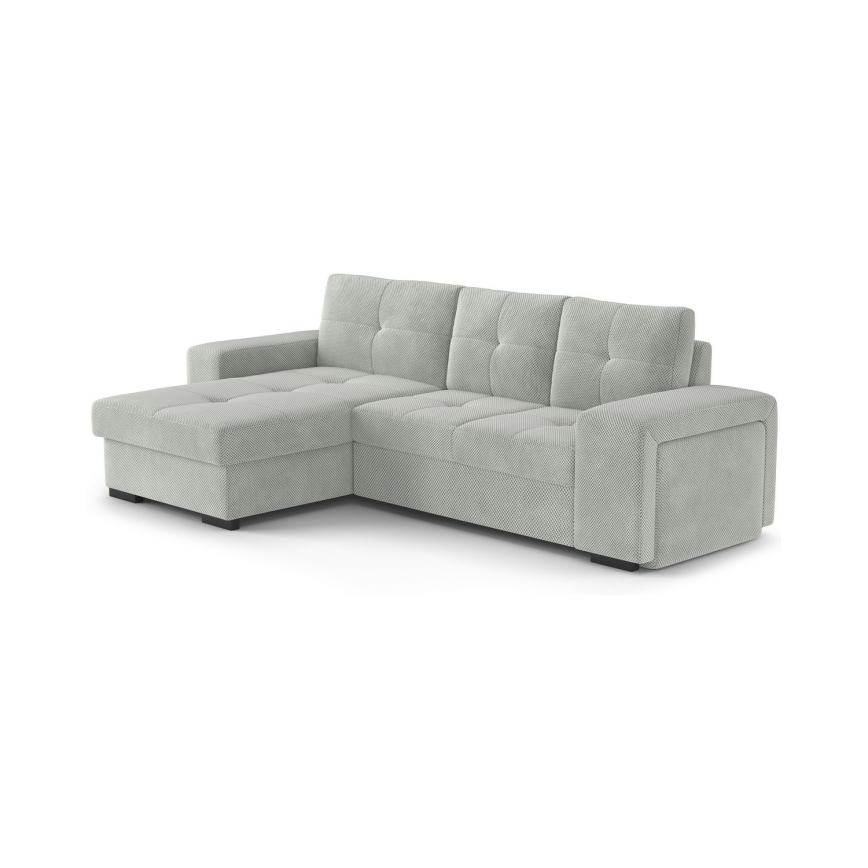 Canapé-lit PALERMO avec coffre de rangement et pouf, gris clair, version gauche