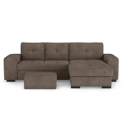 Canapé-lit d'angle avec rangement et pouf PALERMO marron droit