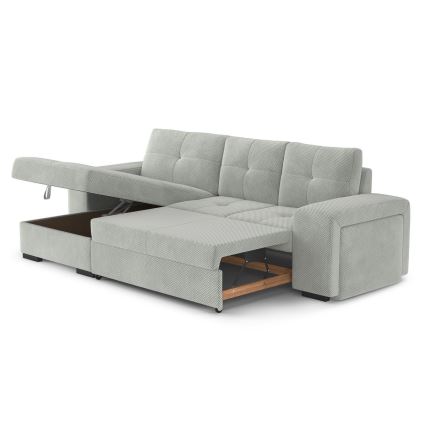 Canapé-lit avec rangement et pouf PALERMO gris clair, version gauche