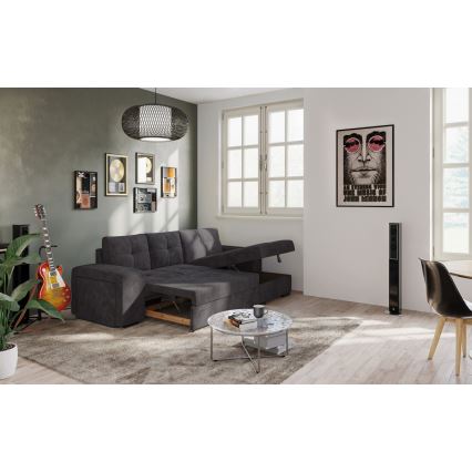 Canapé-lit d'angle avec rangement et pouf PALERMO noir, angle droit