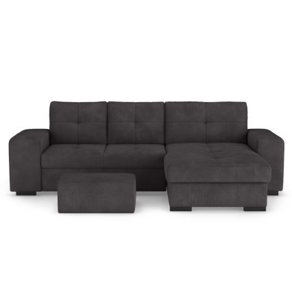 Canapé-lit d'angle avec rangement et pouf PALERMO noir, angle droit