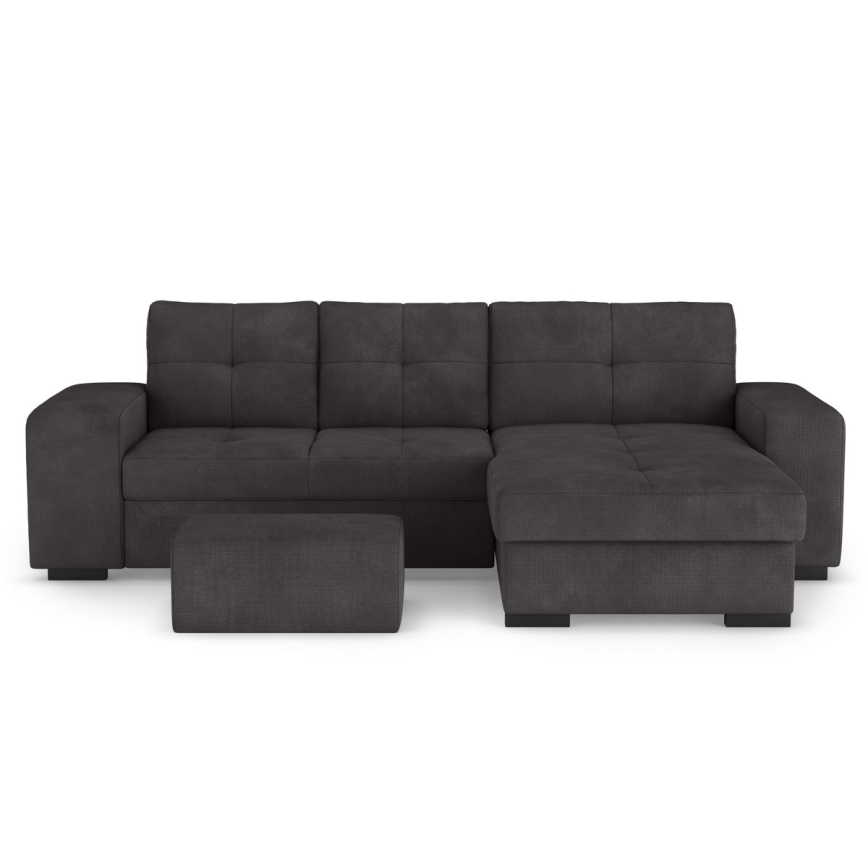 Canapé-lit d'angle avec rangement et pouf PALERMO noir, angle droit