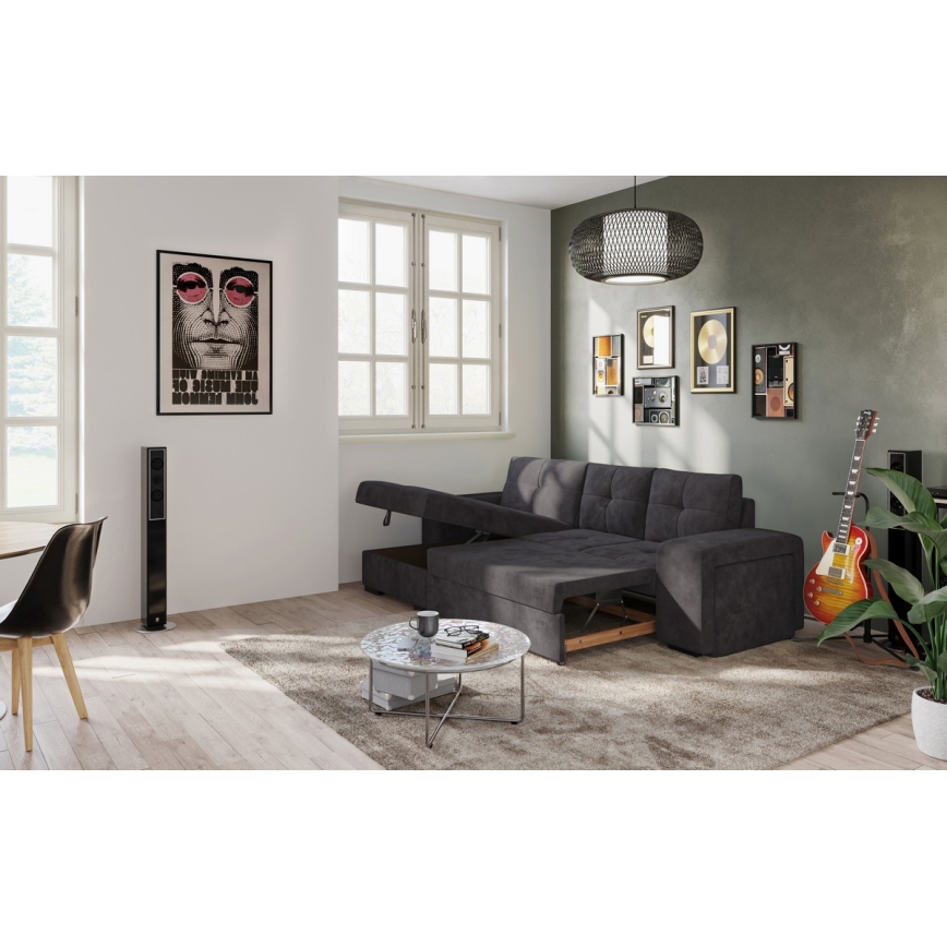Canapé-lit avec rangement et pouf PALERMO noir gauche
