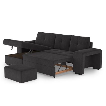 Canapé-lit avec rangement et pouf PALERMO noir gauche