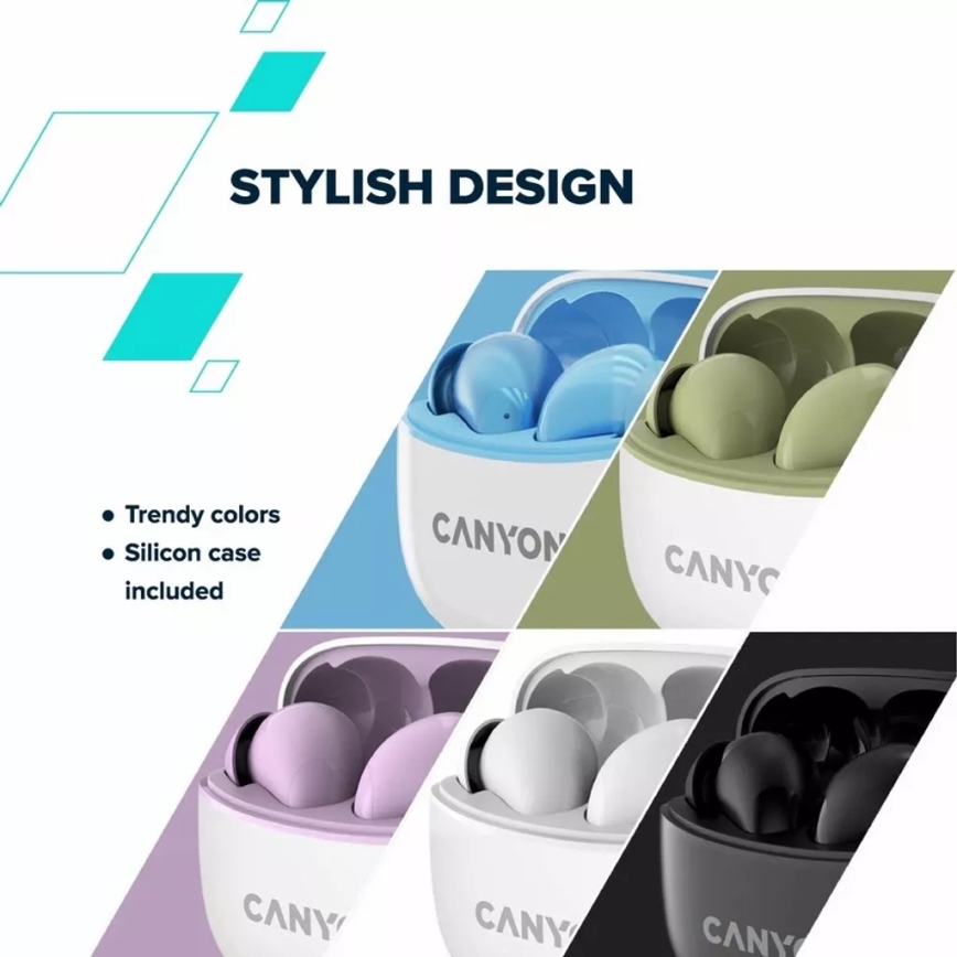 Canyon - Écouteurs stéréo sans fil True Wireless 500 mAh + 2x 40 mAh blanc/vert