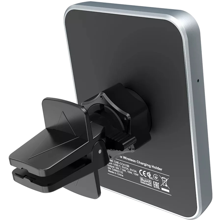 Canyon - Support magnétique pour téléphone de voiture avec fonction de recharge sans fil Qi 5V, carré, noir