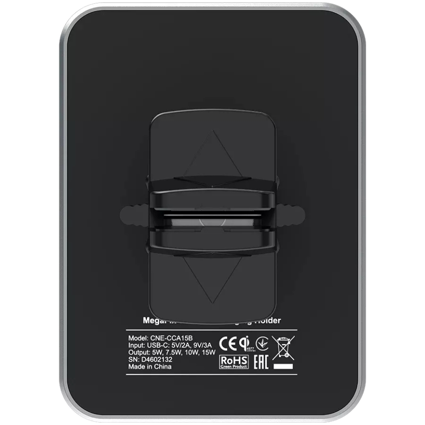 Canyon - Support magnétique pour téléphone de voiture avec fonction de recharge sans fil Qi 5V, carré, noir