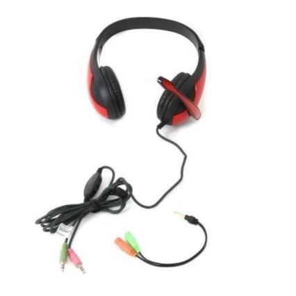 Casque avec fil et micro rouge