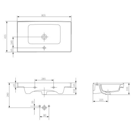Cersanit K114-017 - Lavabo à poser/mural CREA 44,5 x 80,5 cm céramique/blanc brillant