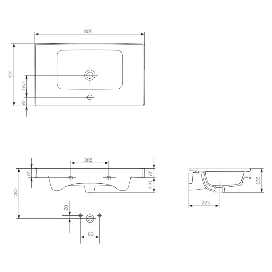 Cersanit K114-017 - Lavabo à poser/mural CREA 44,5 x 80,5 cm céramique/blanc brillant
