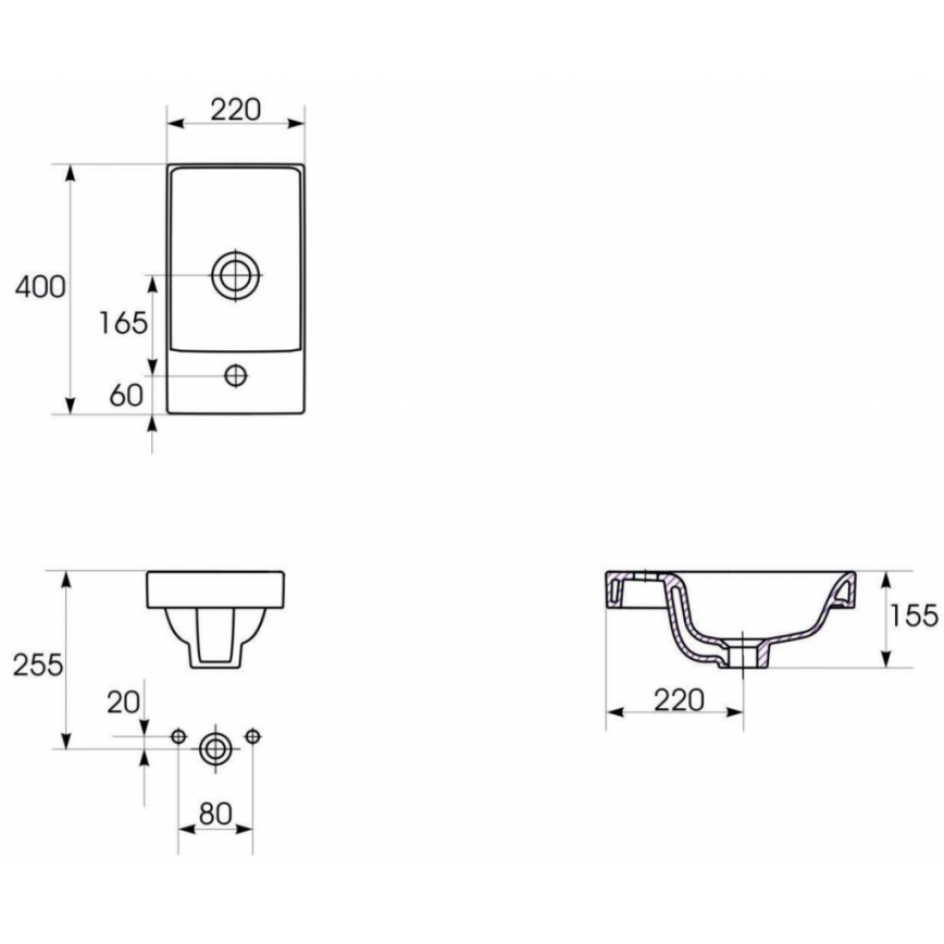 Cersanit K116-016 - Lavabo à encastrer MODUO 22x40 cm céramique/blanc brillant