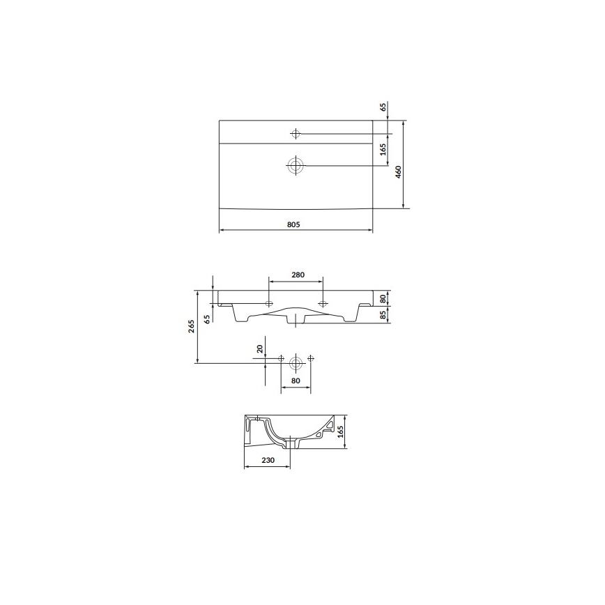 Cersanit K120-010 - Lavabo à encastrer LARGA 46x80,5 cm céramique/blanc brillant