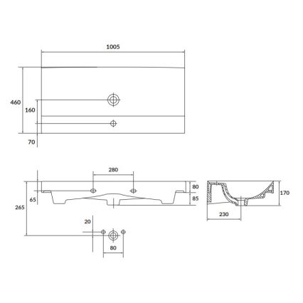 Cersanit K120-011 - Lavabo à encastrer LARGA 46x100 cm céramique/blanc brillant