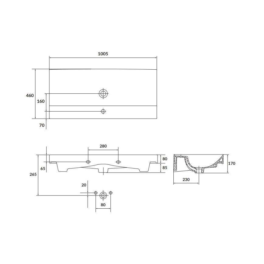 Cersanit K120-011 - Lavabo à encastrer LARGA 46x100 cm céramique/blanc brillant