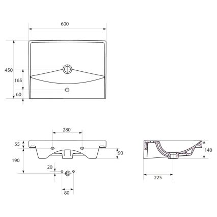 Cersanit K35-006 - Lavabo encastré CITY 45x60 cm céramique/blanc brillant