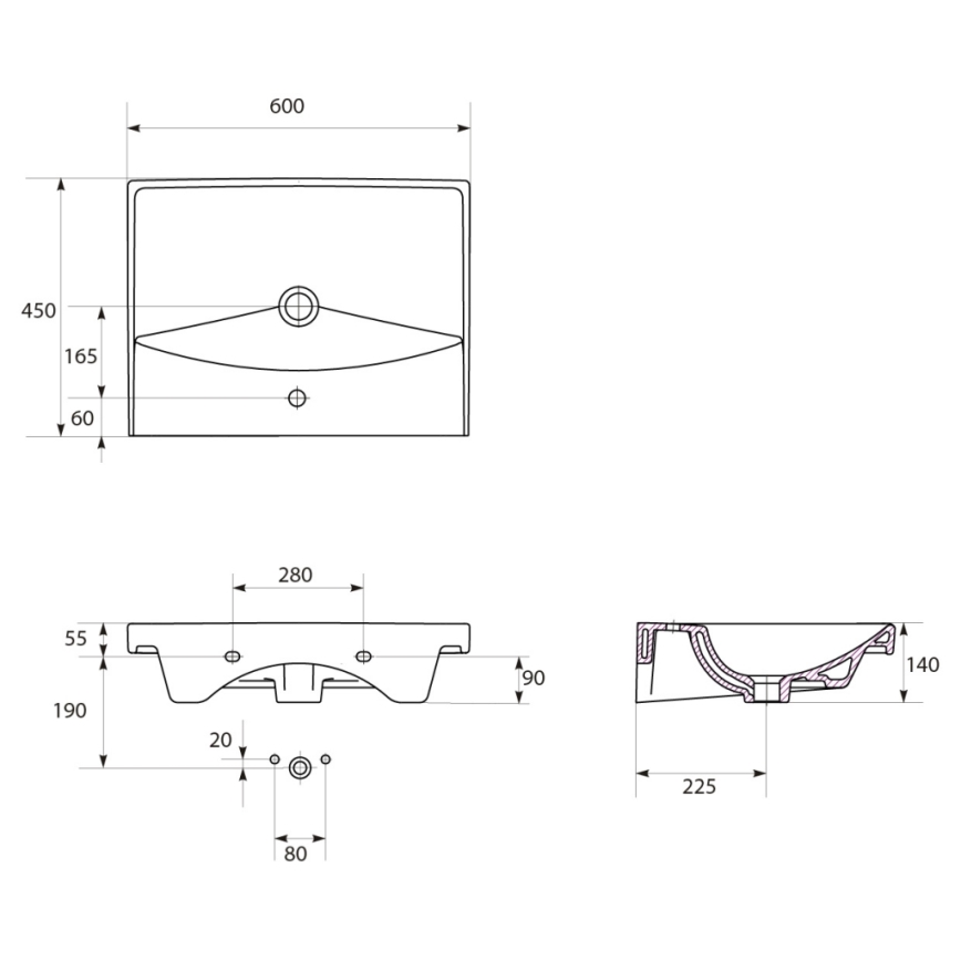 Cersanit K35-006 - Lavabo encastré CITY 45x60 cm céramique/blanc brillant