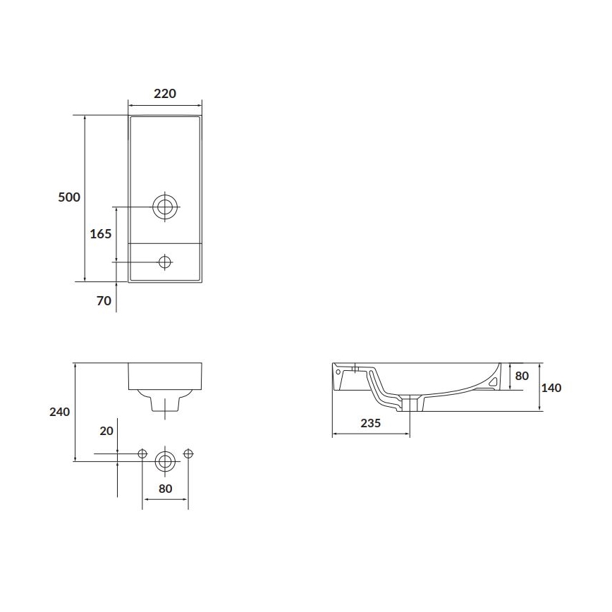 Cersanit K677-005 - Lavabo à poser LARGA 22x50 cm céramique/blanc brillant