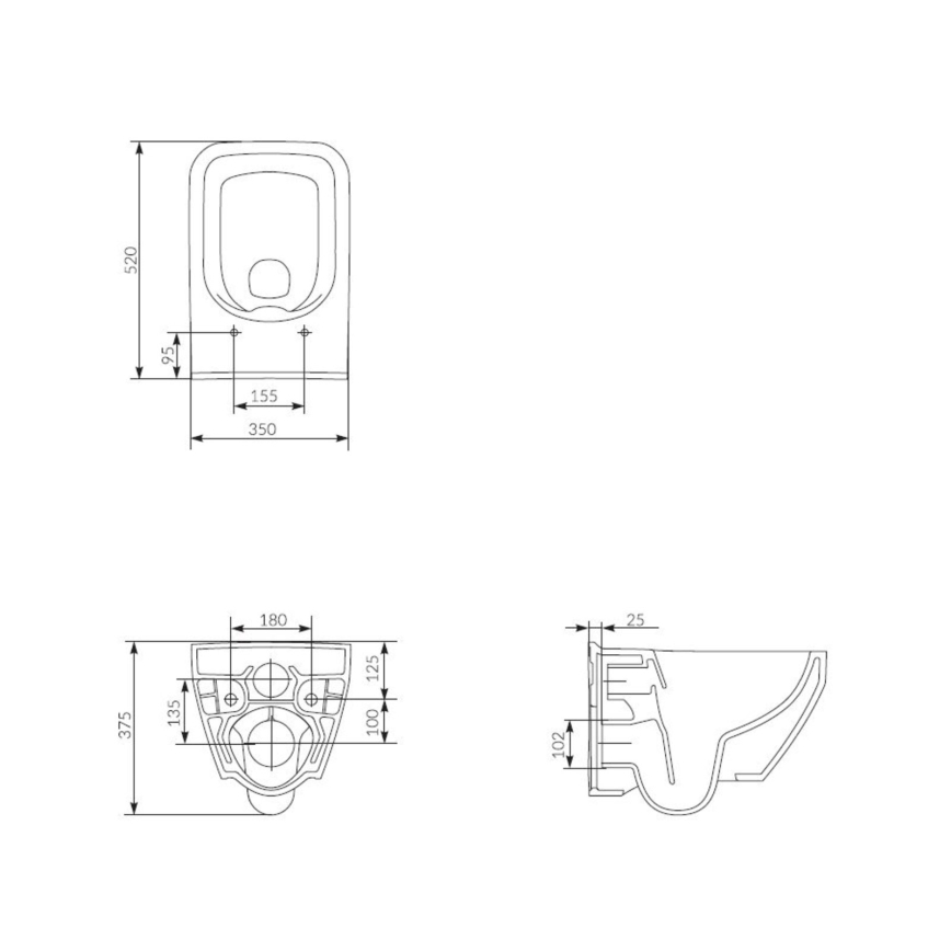 Cersanit S701-213-ECO - WC suspendu CREA avec abattant, céramique, blanc