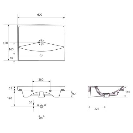 Cersanit S801-142-DSM - Meuble de salle de bains suspendu avec lavabo LARA CITY 60 x 45 cm blanc