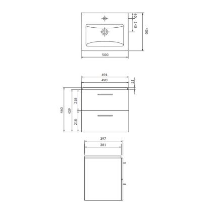 Cersanit S801-146-DSM - Meuble de salle de bains suspendu avec vasque LARA COMO 50 x 40 cm, blanc