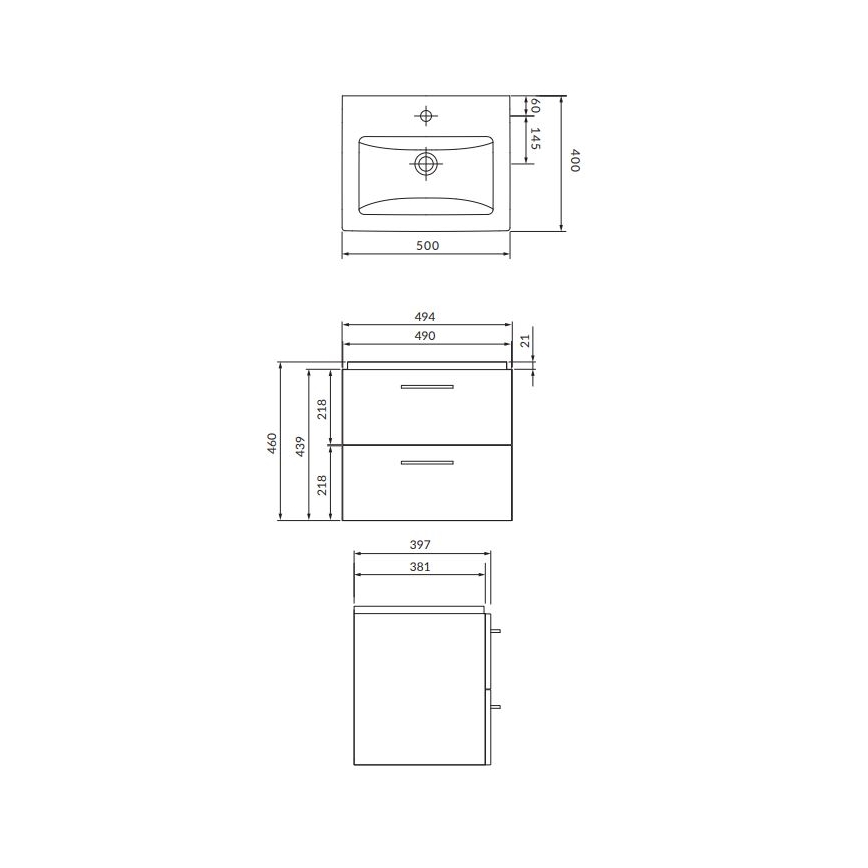 Cersanit S801-146-DSM - Meuble de salle de bains suspendu avec vasque LARA COMO 50 x 40 cm, blanc