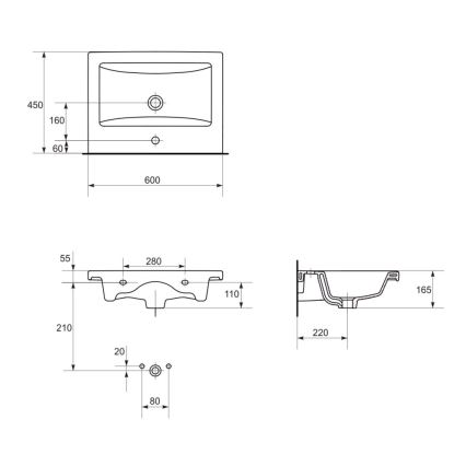 Cersanit S801-147-DSM - Meuble de salle de bains suspendu avec lavabo LARA 60 x 45 cm blanc
