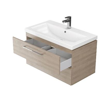 Cersanit S801-148-DSM - Meuble de salle de bains suspendu avec lavabo LARA 60 x 45 cm, finition noyer