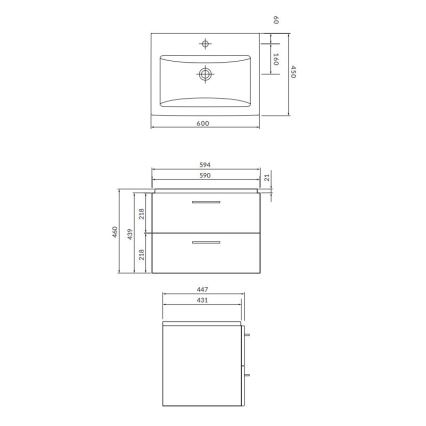 Cersanit S801-148-DSM - Meuble de salle de bain suspendu avec lavabo LARA 46x60 cm noyer