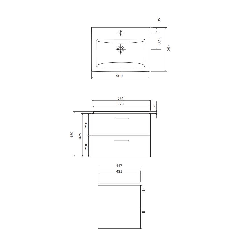 Cersanit S801-148-DSM - Meuble de salle de bain suspendu avec lavabo LARA 46x60 cm noyer