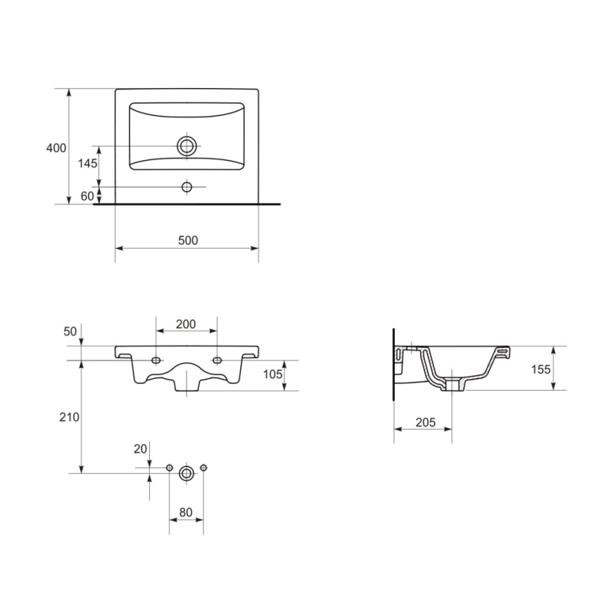 Cersanit S801-153-DSM - Meuble de salle de bain suspendu avec lavabo LARA COMO 46x50 cm noyer