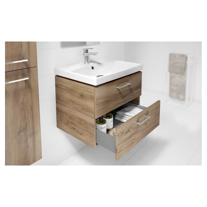 Cersanit S801-153-DSM - Armoire suspendue pour salle de bains avec vasque ELIS 46x50 cm noyer