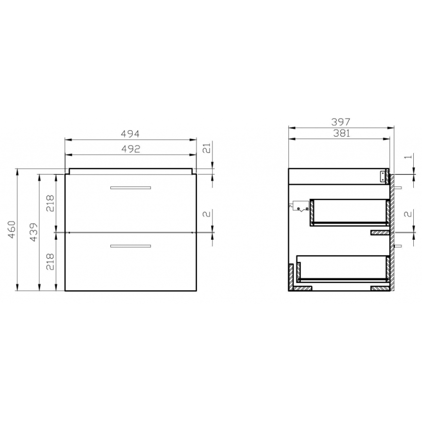 Cersanit S801-153-DSM - Armoire suspendue pour salle de bains avec vasque ELIS 46x50 cm noyer