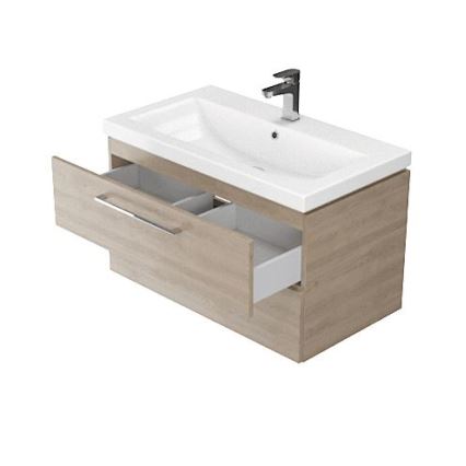Cersanit S801-154-DSM - Meuble de salle de bains suspendu avec lavabo LARA 80x46x45 cm noyer
