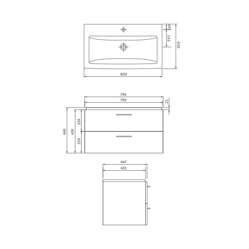 Cersanit S801-154-DSM - Meuble de salle de bains suspendu avec lavabo LARA 80x46x45 cm noyer